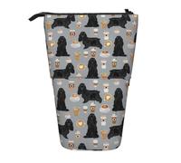 Cocker Spaniel with Coffees Black Cocker Spaniel Dog with Coffee Grey,Standing Pencil Holder Stationery Bag Pencil Pouch Organizer Telescopic Pencil Case