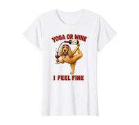 Cocker Spaniel Yoga or Wine I Feel Fine - DIGOR Funny Value Graphic T-Shirt, Women, White, M