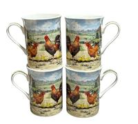 Cockerel & Hen Design Set of 4 Hot Coffee Tea Latte