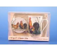 Cockerel & Hen Mug Coaster and Tray Set from the Leonardo Collection
