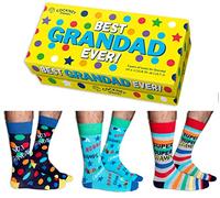 Cockney Spaniel Best Grandad Ever, 3 Pairs of Colourful Novelty Crew Socks