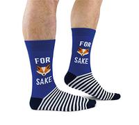 Cockney Spaniel For Fox Sake, 1 Pair of Men’s Funny Novelty Socks, Blue with Stripes and Fox Design - UK 6-11, EUR 39-46, US 7-12 - Funny Gift for Men, Cheeky Cotton Crew Socks for Laughter & Comfort