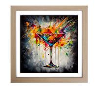 Cocktail Abstract Art No.1 Framed Wall Art Print - Ready to Hang Picture - Modern Art for Living Room Bedroom Kitchen Home - Oak Frame 18x18 Inch (45x45 cm)