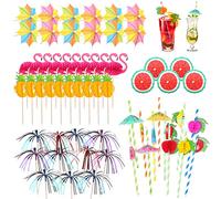 Cocktail Accessories for Drinks,80pcs Cocktail Decorations Party Pack Including Drink Umbrellas,Stirring Stirrers, reuseable paper Straws,Sparkler Sticks for Summer Beach Party Food Drink Decoration