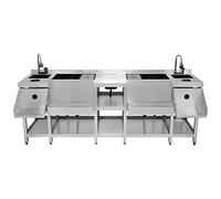 Cocktail Bar Station Compact Twin Free-Standing Stainless Steel Insulated Ice Well Sink 360 Mixer Tap Glass Refresher Drip Tray Blender Shelf Speed Rail Shelves Gastro Pots Knife Holder Boston Shaker