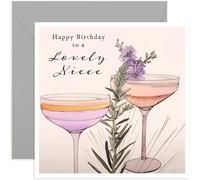 Cocktail Birthday Cards for Women, Lovely Niece Birthday Gift, Present for Family, Floral Cocktail Drink Artwork, Stylish Fabulous Design for Her, Premium Birthday Greeting Cards