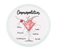 Cocktail Cosmopolitan Serving Board - Round Glass Worktop Saver - Etched Drinks Tray Textured Kitchen Chopping/Cutting Board Worktop Protector with Non-Slip Feet 30cm x 30cm (12" x 12")