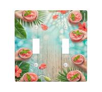Cocktail Double Light Switch Cover Plate, Tropical Summer Hibiscus Lime Summer Peach Plastic Standard Size Switch Plate Decorative for Home Living Room New Apartment Decor