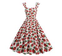 Cocktail Dress for Women's 1950s Rockabilly Dress Sleeveless Square Neck Mango Strawberry Cherry Floral Print Swing Dress A-Line Vintage Tea Party Dresses Green XXL