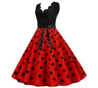 Cocktail Dresses Evening 50s 60s Retro Elegant Polka Dots Swing Audrey Hepburn Rockabilly Ladies A Line Cocktail Dance Gown for Evening Party Womens Party Dress Red