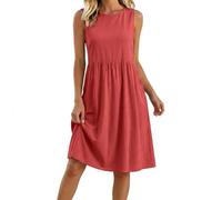 Cocktail Dresses for Over 50s Summer Dresses for Women UK Round Neck Sleeveless Beach Boho A Line Midi Dress Vacation Casual Cotton Linen Holiday Party Evening Sundress with Pockets Knee Length