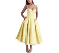 Cocktail Dresses for Women,Sexy Spaghetti Straps Dresses,Women's Club and Night Out Dresses Flowy Midi Dress (Yellow,M)