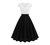 Cocktail Dresses for Women UK 1950s Vintage Rockabilly Dresses Audrey Hepburn Tea Dress Short Sleeve Swing Prom Party Dresses 50s 60s Cosplay Outfits Flowy Pleated Dance Gown White