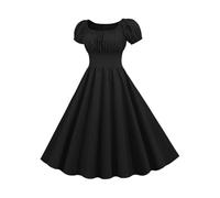 Cocktail Dresses for Women UK 1950s Vintage Rockabilly Dresses Puff Short Sleeve Square Neck Solid Swing Dress Womens Prom Party 50s 60s Cocktail Dress A Line Cosplay Outfits Black
