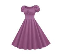 Cocktail Dresses for Women UK 1950s Vintage Rockabilly Dresses Puff Short Sleeve Square Neck Solid Swing Dress Womens Prom Party 50s 60s Cocktail Dress A Line Cosplay Outfits Pink