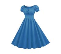 Cocktail Dresses for Women UK 1950s Vintage Rockabilly Dresses Puff Short Sleeve Square Neck Solid Swing Dress Womens Prom Party 50s 60s Cocktail Dress A Line Cosplay Outfits Blue