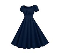 Cocktail Dresses for Women UK 1950s Vintage Rockabilly Dresses Puff Short Sleeve Square Neck Solid Swing Dress Womens Prom Party 50s 60s Cocktail Dress A Line Cosplay Outfits Navy