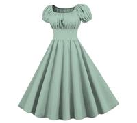 Cocktail Dresses for Women UK 1950s Vintage Rockabilly Dresses Puff Short Sleeve Square Neck Solid Swing Dress Womens Prom Party 50s 60s Cocktail Dress A Line Cosplay Outfits Green