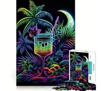 Cocktail Drink Neon 1000 Pieces Puzzles for Teenagers Calm Game Sharp Detail Fun Challenge Night Play (38x52cm)