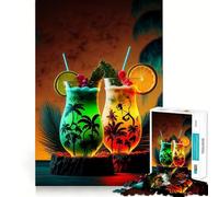 Cocktail Drink Neon 1000 Pieces Puzzles for Teenagers Calm Game Sharp Detail Fun Challenge Night Play (38x52cm)