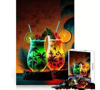 Cocktail Drink Neon 1000 Pieces Puzzles for Teenagers Calm Game Sharp Detail Fun Challenge Night Play (38x52cm)