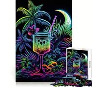Cocktail Drink Neon 1000 Pieces Puzzles for Teenagers Calm Game Sharp Detail Fun Challenge Night Play (38x52cm)