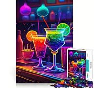 Cocktail Drink Neon 1000 Pieces Puzzles for Teenagers Calm Game Sharp Detail Fun Challenge Night Play (38x52cm)