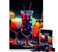 Cocktail Drink Neon for Adults 1000 Piece Puzzle Cognitive Train Clean Connection Pattern Build Room Art (50x75cm)