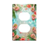 Cocktail Duplex Outlet Covers Wall Plate, Tropical Summer Hibiscus Lime Summer Peach Plastic Standard Size Wall Plates for Electrical Outlets for Living Room Bedroom Home Office Decor