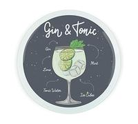 Cocktail G&T Serving Board - Round Glass Worktop Saver - Etched Drinks Tray Textured Kitchen Chopping/Cutting Board Worktop Protector with Non-Slip Feet 30cm x 30cm (12" x 12")