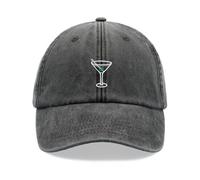 Cocktail Glass Classic 'Tini Baseball Cap Vintage Washed Unisex Dad Hat Adjustable Black