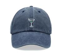 Cocktail Glass Classic 'Tini Baseball Cap Vintage Washed Unisex Dad Hat Adjustable Blue Denim