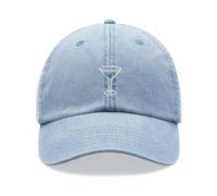 Cocktail Glass Classic 'Tini Baseball Cap Vintage Washed Unisex Dad Hat Adjustable Light Blue