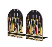 Cocktail Glasses And Bottles Book Ends For Shelves,Wooden Bookends With Metal Base, Sturdy Book Holders For Heavy Books