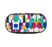 Cocktail Glasses And Wine Bottles Double Zipper Pencil Case Makeup Bag,Large Capacity Crush-Resistant Polyester Organizer With 4 Pen Slots And Mesh Pocket For School Office Travel (Full Print Design)