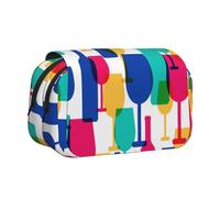 Cocktail Glasses and Wine Bottles Flip-Top Double-Layer Pencil Case,Large Capacity (Holds 50 Pens/Pencis),Full-Print Durable Polyester School Office Supplies