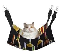 Cocktail Glasses and Wine Bottles Print Cat Hammock for Cage Hanging,Pet Hammock Bed Adjustable,Soft Sleeping Hammock for Cats,Ferret