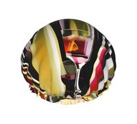 Cocktail Glasses and Wine Bottles Print Shower Cap, Shower Cap for Women Reusable, Waterproof Bath Cap,Quick Drying Bath Hair Cap