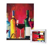 Cocktail Glasses and Wine Bottles Printed Jigsaw Puzzle with Storage Box, Wooden Puzzle for Adults and Kids, 500 Pieces Family Fun Decorative Game, 38x52 CM