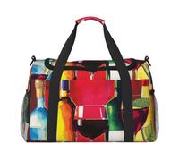 Cocktail Glasses and Wine Bottles Printed Travel Duffel Bag, Large Capacity Carry On Hand Luggage Weekend Bag for Women Men Gym Weekend