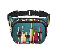 Cocktail Glasses and Wine Bottless Print Square Waist Purse Double Layer Fanny BagTrendy Travel Waist Bag for Men and Women, Black, One Size