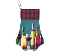 Cocktail Glasses and Wine Bottless Print Xmas Tree Candy Gift Stockings Pet Dog Cat Christmas Stocking Home Party Family