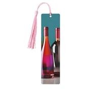 Cocktail Glasses and Wine Bottless Tassel Bookmarks Set for Women, 5 Pc Wooden Book Study Supplies Accessories for Reading