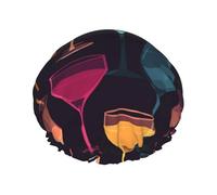 Cocktail Glasses Shower Cap Reusable Elastic Bath Caps Waterproof Bath Hair Hat for Women Men Spa Salon Large Shower Bonnet Double Layer Bathing Hair Cap for Long Hair, Braids