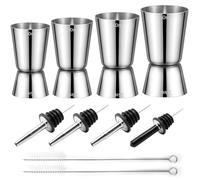 Cocktail Jigger Measuring Cup Stainless Steel Bar Measure 3cl/4cl/5cl/6cl Gin Measuring Cups Set Small Double Size Jigger with 4 Bottle Pourers 3 Brush Accessories for the Bartender