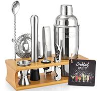 Cocktail Making Kit, Bartender Shaker Set with Stand, Home Bar Accessories | All Essential Bar Tools for Drink Mixing, Recipe Booklet, 750ml Mojito Mixer, Gift for Men Birthday, Thanksgiving, Christmas