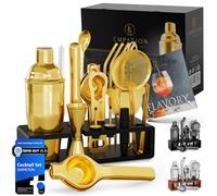 Cocktail Making Kit Gold, 700 ml Cobbler Cocktail Shaker made of Stainless Steel, safe pouring & no spilling, Professional Cocktail Set with Stand & Recipe Book, Cocktail Mixing Set for Bartenders