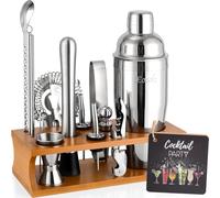 Cocktail Making Set, Cocktail Shaker Set 750ml Stainless Steel Bar Tool Set Bartender Kit with Bamboo Display Stand for Home & Bar (Silver Cobbler - 17PCS)