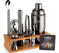 Cocktail Making Set, Cocktail Shaker Set 750ml Stainless Steel Bar Tool Set Bartender Kit with Bamboo Display Stand for Home & Bar (Black Cobbler - 17PCS)