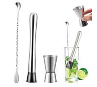Cocktail Measuring Cup, Pack of 3 Cocktail Measuring Cup Set, Cocktail Jigger Dual Spirit Measure Cup with Mixing Spoon, Professional Jigger Spirit, Suitable for Bars and Homes